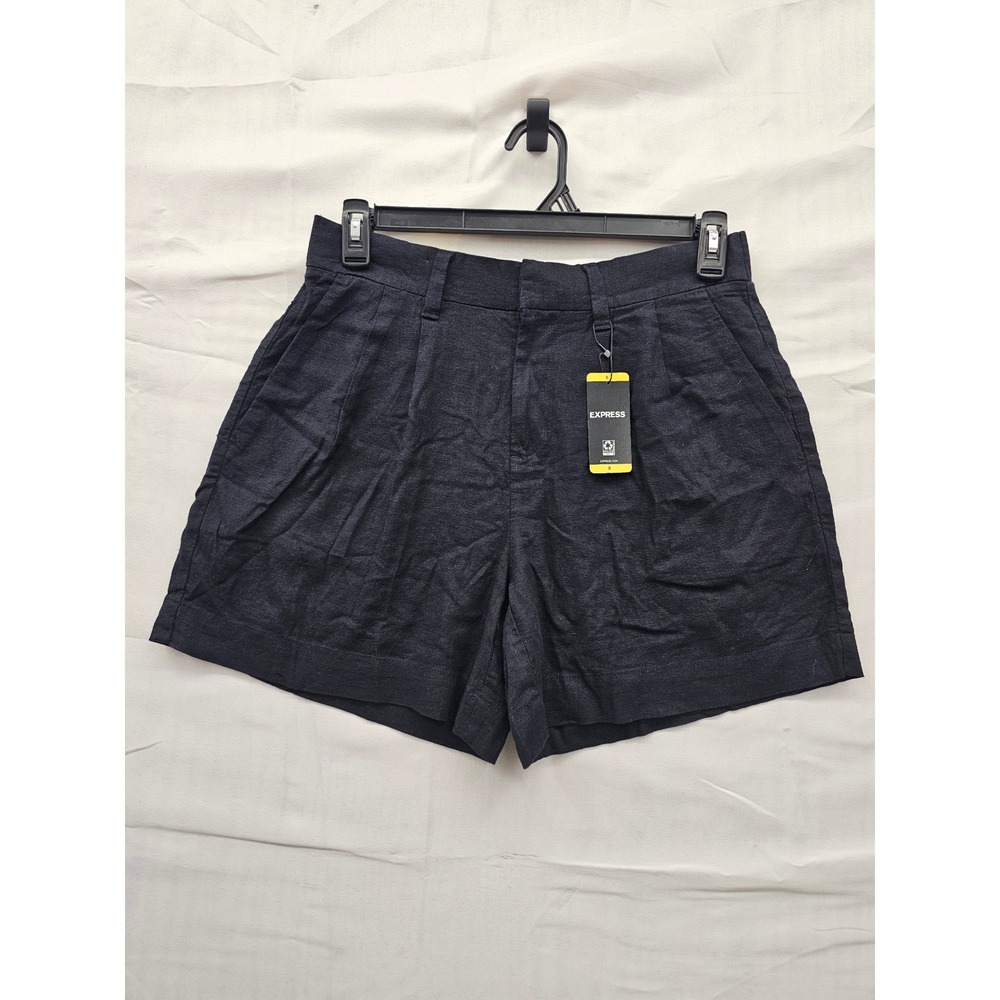 Express Womens Linen Shorts Black Linen Blend Relaxed Size 8